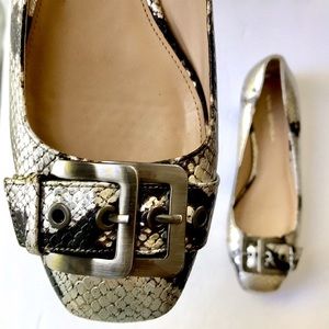 Via Spiga Metallic Python Leather Buckle Flats